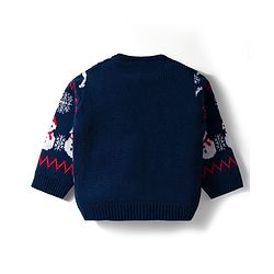 Babyhug Knit Full Sleeves Pullover Sweater Set with Snowman Design - Navy Blue