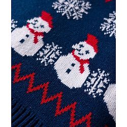 Babyhug Knit Full Sleeves Pullover Sweater Set with Snowman Design - Navy Blue
