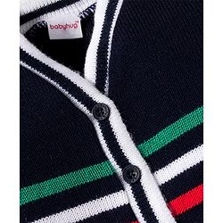 Babyhug Knit Full Sleeves Front Open Striped Sweater Set - Multicolor