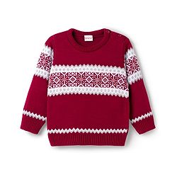 Babyhug Knit Full Sleeves Pullover Sweater Set with Aztec Design - Red