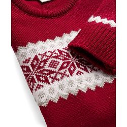 Babyhug Knit Full Sleeves Pullover Sweater Set with Aztec Design - Red