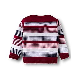 Babyhug Knit Full Sleeves Pullover Sweater Set with Stripes - Maroon