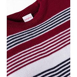 Babyhug Knit Full Sleeves Pullover Sweater Set with Stripes - Maroon