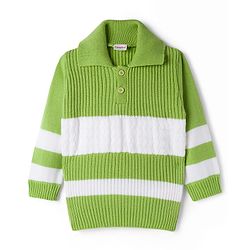 Babyhug Knit Full Sleeves Striped Sweater Set - Green