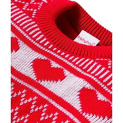Babyhug Knitted Full Sleeves Sweater Set With Heart Design - Red