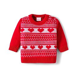 Babyhug Knitted Full Sleeves Sweater Set With Heart Design - Red