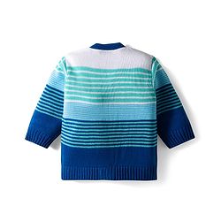 Babyhug Knit Full Sleeves Front Open Striped Sweater Set - Blue