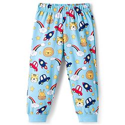 Babyhug Cotton Knit Full Sleeves Co-ords Night Suit with Space Theme Print - Light Blue