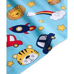 Babyhug Cotton Knit Full Sleeves Co-ords Night Suit with Space Theme Print - Light Blue