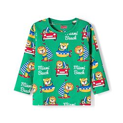 Babyhug Cotton Knit Full Sleeves Co-ords Night Suit with Animal Print - Green