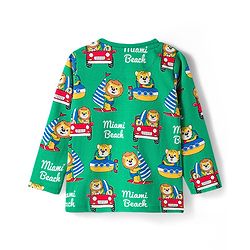 Babyhug Cotton Knit Full Sleeves Co-ords Night Suit with Animal Print - Green