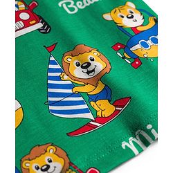 Babyhug Cotton Knit Full Sleeves Co-ords Night Suit with Animal Print - Green