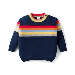 Babyhug Knit Full Sleeves Sweater Set With Stripes - Navy Blue
