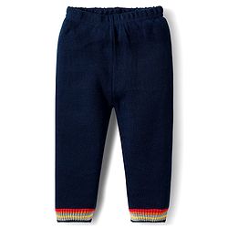 Babyhug Knit Full Sleeves Sweater Set With Stripes - Navy Blue