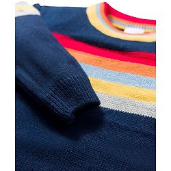 Babyhug Knit Full Sleeves Sweater Set With Stripes - Navy Blue