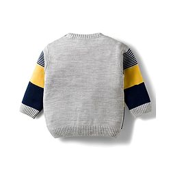 Babyhug Knit Full Sleeves Sweater Set With Stripes - Multicolour