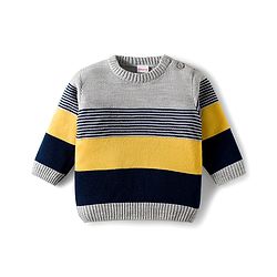 Babyhug Knit Full Sleeves Sweater Set With Stripes - Multicolour