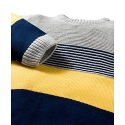 Babyhug Knit Full Sleeves Sweater Set With Stripes - Multicolour