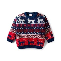 Babyhug Knit Full Sleeves Sweat Set With Animal Design - Navy Blue