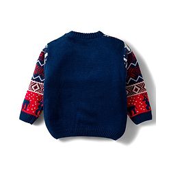 Babyhug Knit Full Sleeves Sweat Set With Animal Design - Navy Blue
