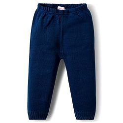 Babyhug Knit Full Sleeves Sweat Set With Animal Design - Navy Blue