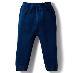 Babyhug Knit Full Sleeves Sweat Set With Animal Design - Navy Blue