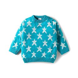 Babyhug Knit Full Sleeves Sweater Set With Star Design - Light Blue