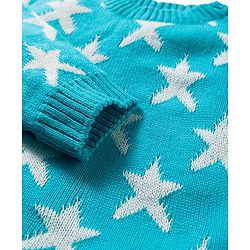 Babyhug Knit Full Sleeves Sweater Set With Star Design - Light Blue