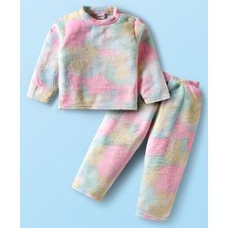 Babyhug Velour Knit Full Sleeves Co-ords Winter Wear Night Suit With Tie Dye Print - Multicolour