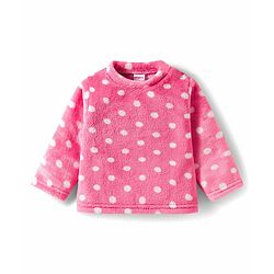Babyhug Velour Knit Full Sleeves Co-ords Night Suit With Polka Dot Print - Pink