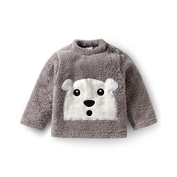 Babyhug Velour Knit Full Sleeves  Winter Wear Night Suit With Bear Embriodery - Grey