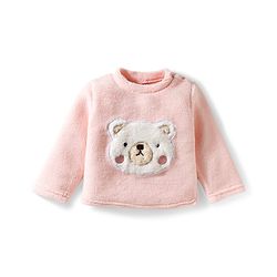Babyhug Velour Knit Full Sleeves Winter Wear Night Suit With Teddy Bear Patch - Peach