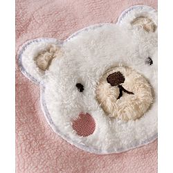 Babyhug Velour Knit Full Sleeves Winter Wear Night Suit With Teddy Bear Patch - Peach
