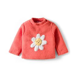 Babyhug Velour Knit Full Sleeves Winter Wear Night Suit With Floral Embroidery - Coral