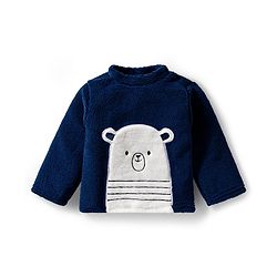 Babyhug Velour Knit Full Sleeves Winter Wear Night Suit With Animal Patch - Navy Blue
