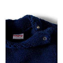 Babyhug Velour Knit Full Sleeves Winter Wear Night Suit With Animal Patch - Navy Blue