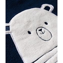 Babyhug Velour Knit Full Sleeves Winter Wear Night Suit With Animal Patch - Navy Blue