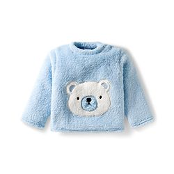 Babyhug Velour Knit Full Sleeves Winter Wear Night Suit With Teddy Bear Patch - Light Blue