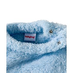 Babyhug Velour Knit Full Sleeves Winter Wear Night Suit With Teddy Bear Patch - Light Blue