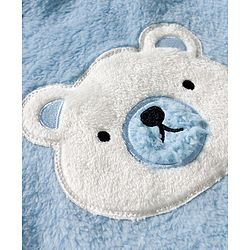 Babyhug Velour Knit Full Sleeves Winter Wear Night Suit With Teddy Bear Patch - Light Blue