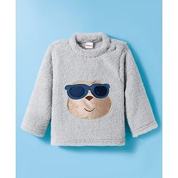 Babyhug Velour Knit Full Sleeves Winter Wear Night Suit With Smiley Face - Grey