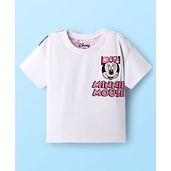 Babyhug Disney Single Jersey Knit Half Sleeves Oversized Drop Shoulder T-Shirt & Track Pant Set with Front and Back Minnie Mouse Graphic - White & Pink