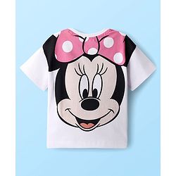 Babyhug Disney Single Jersey Knit Half Sleeves Oversized Drop Shoulder T-Shirt & Track Pant Set with Front and Back Minnie Mouse Graphic - White & Pink