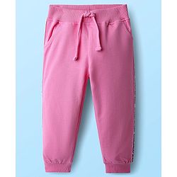 Babyhug Disney Single Jersey Knit Half Sleeves Oversized Drop Shoulder T-Shirt & Track Pant Set with Front and Back Minnie Mouse Graphic - White & Pink