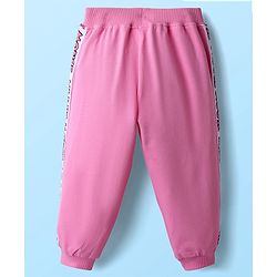 Babyhug Disney Single Jersey Knit Half Sleeves Oversized Drop Shoulder T-Shirt & Track Pant Set with Front and Back Minnie Mouse Graphic - White & Pink