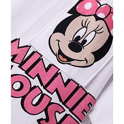 Babyhug Disney Single Jersey Knit Half Sleeves Oversized Drop Shoulder T-Shirt & Track Pant Set with Front and Back Minnie Mouse Graphic - White & Pink