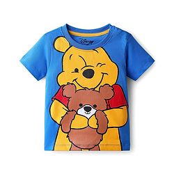 Babyhug Disney Single Jersey Knit Half Sleeves T-Shirt & Track Pant Set with Front and Back Winnie the Pooh Graphic - Blue & Red