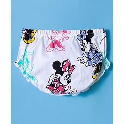 Babyhug Disney Single Jersey Knit Frill Sleeves Frock with Bloomer & Minnie Mouse Print - White