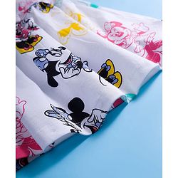 Babyhug Disney Single Jersey Knit Frill Sleeves Frock with Bloomer & Minnie Mouse Print - White