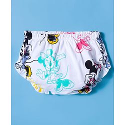Babyhug Disney Single Jersey Knit Frill Sleeves Frock with Bloomer & Minnie Mouse Print - White